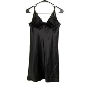 Victoria's Secret Black Slip Dress Size M Nightgown Lace Bra Women's